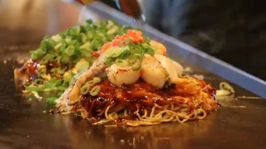 Banh xeo Hiroshima okonomiyaki with seafood