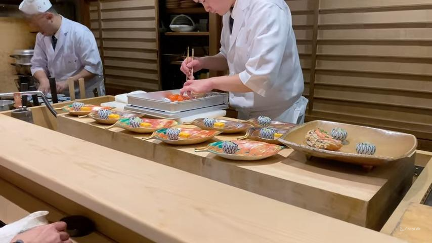 table overlooking kaiseki preparation