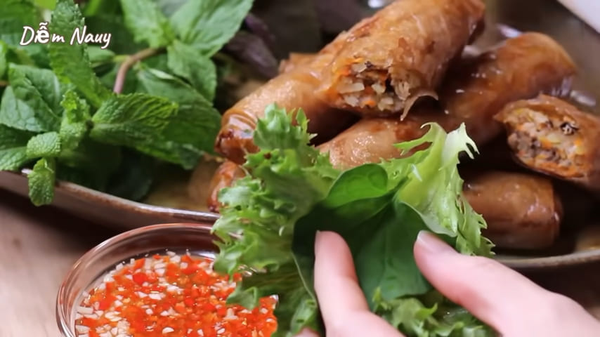 spring rolls and herbs